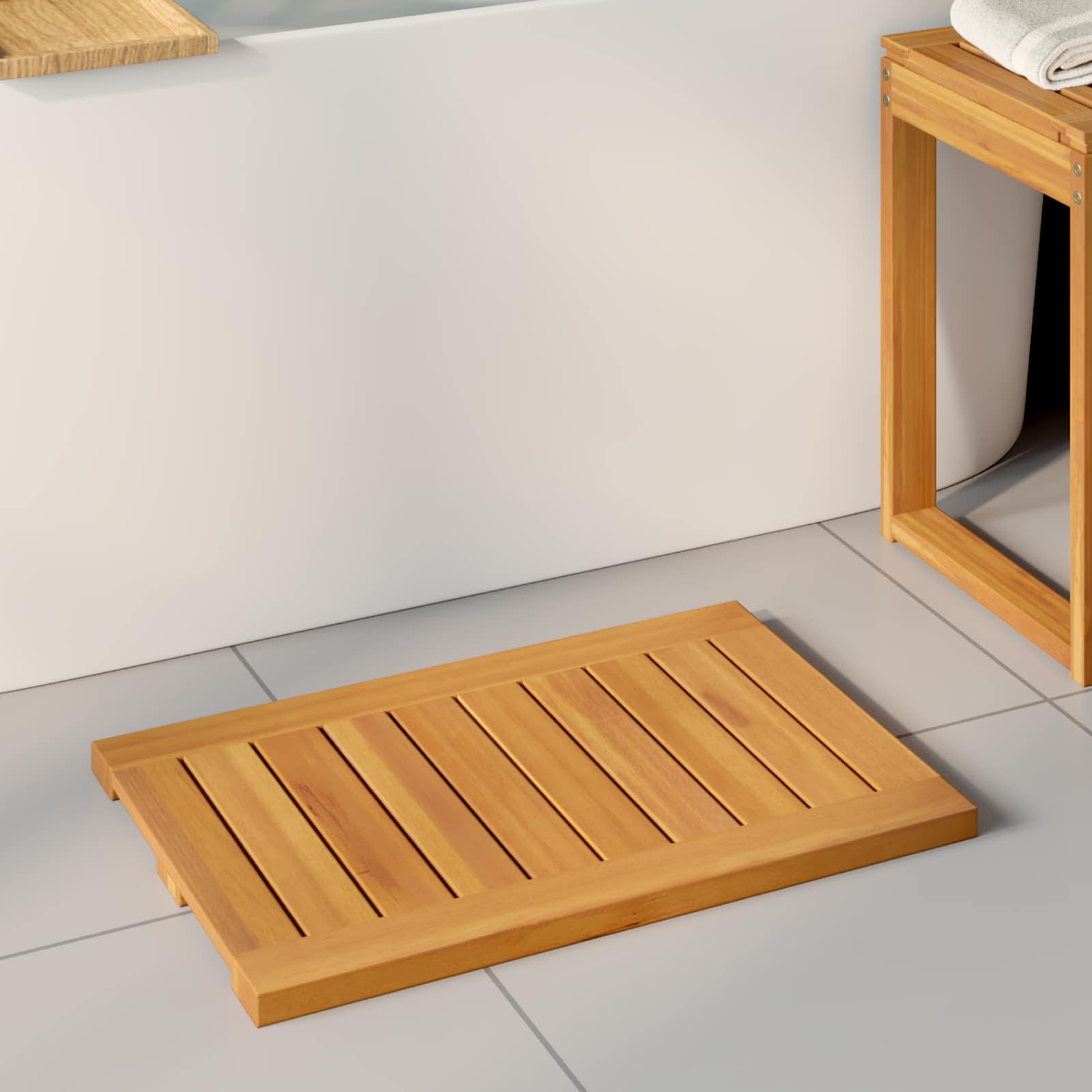 Badematte Uni Braun 60 x 40 cm Massives Akazienholz