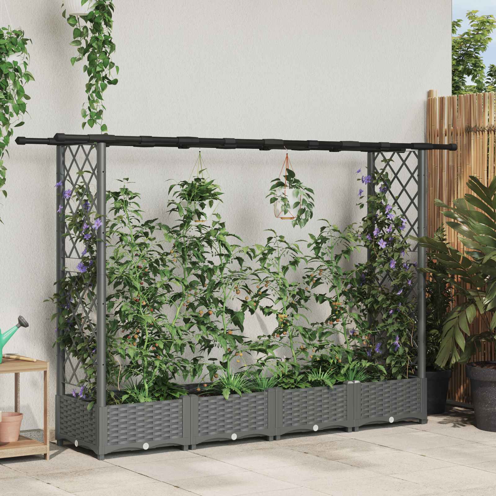 Hochbeet mit Rankgitter und Dach Braun 124 x 40 x 123 cm PP