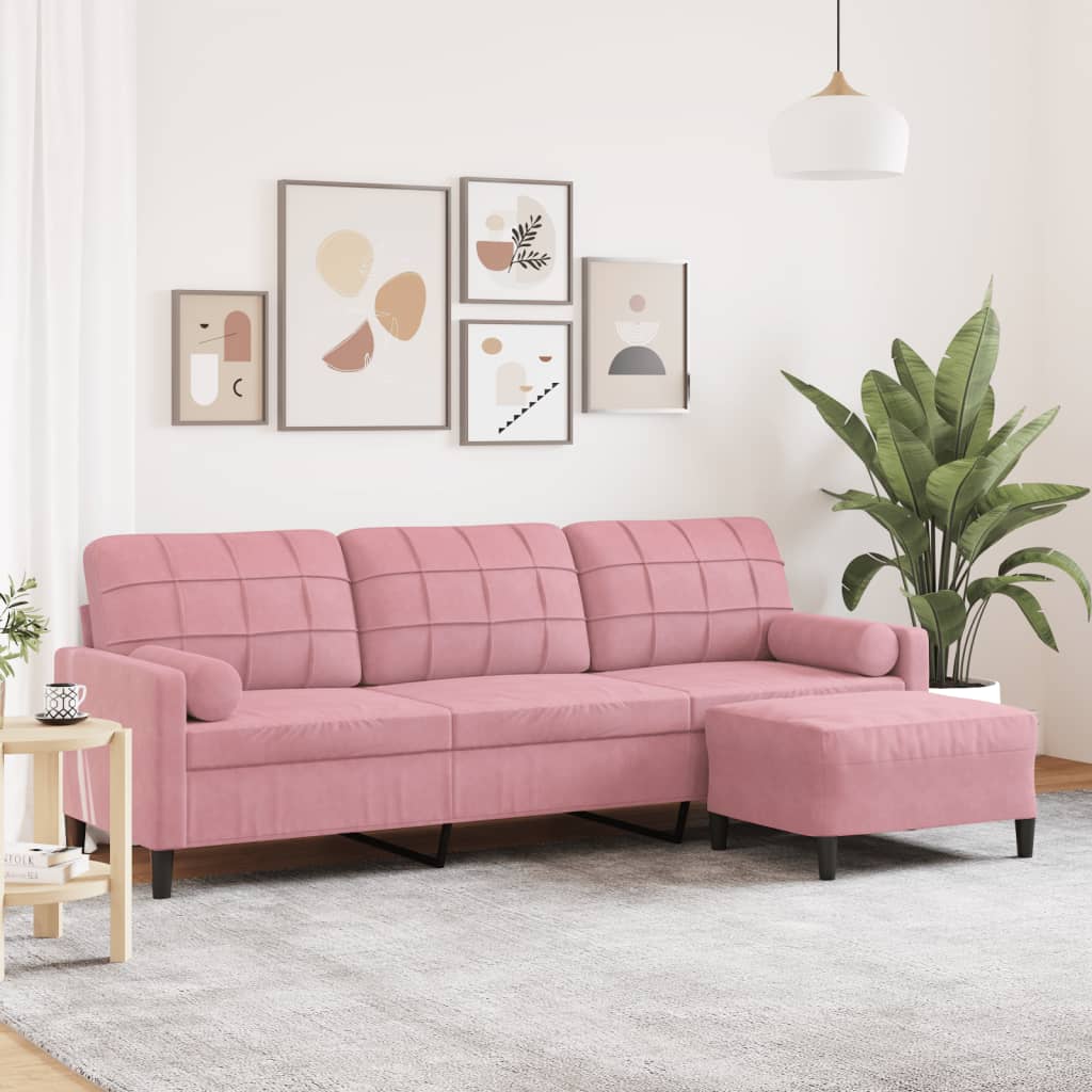 3-Sitzer-Sofa mit Hocker Hellgrau 180 cm Samt