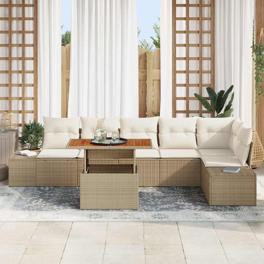Garten Essgruppe mit Kissen 7 pcs Schwarz und Creme