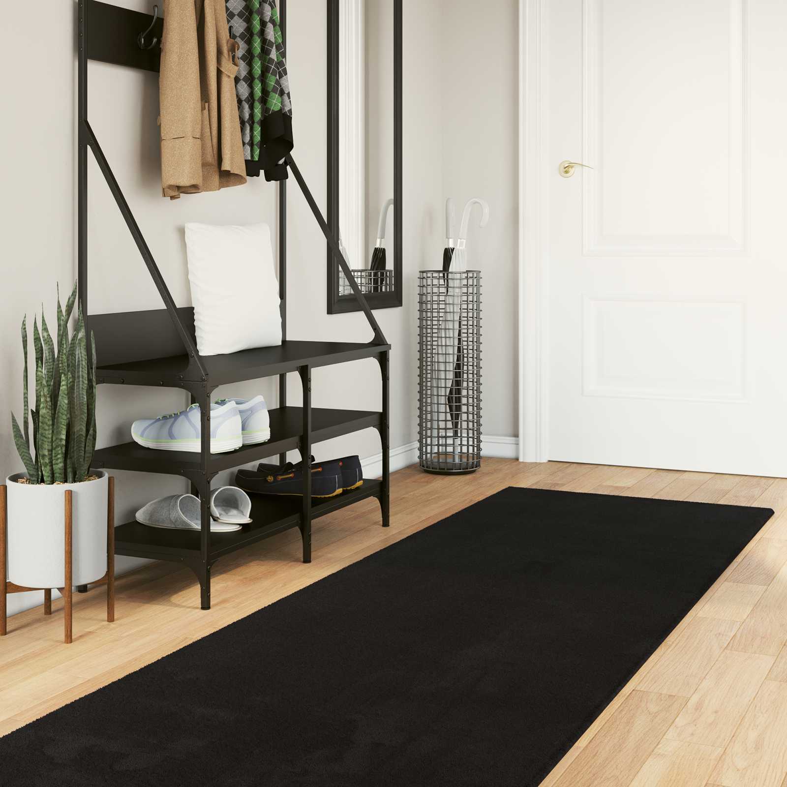 Teppich HUARTE Kurzflor Weich und Waschbar Anthrazit 60x110 cm
