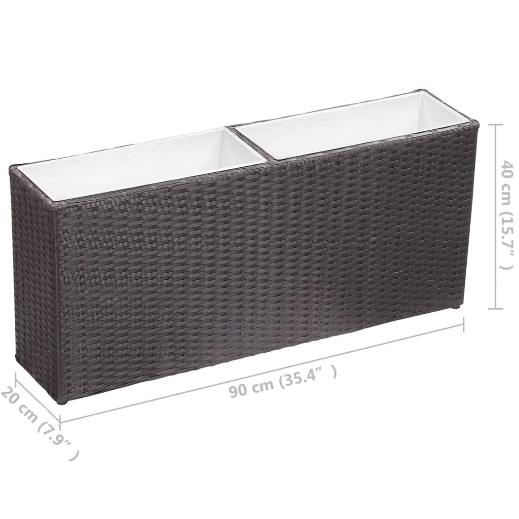 Garten-Hochbeet mit 2 Töpfen 90x20x40cm Poly Rattan Schwarz