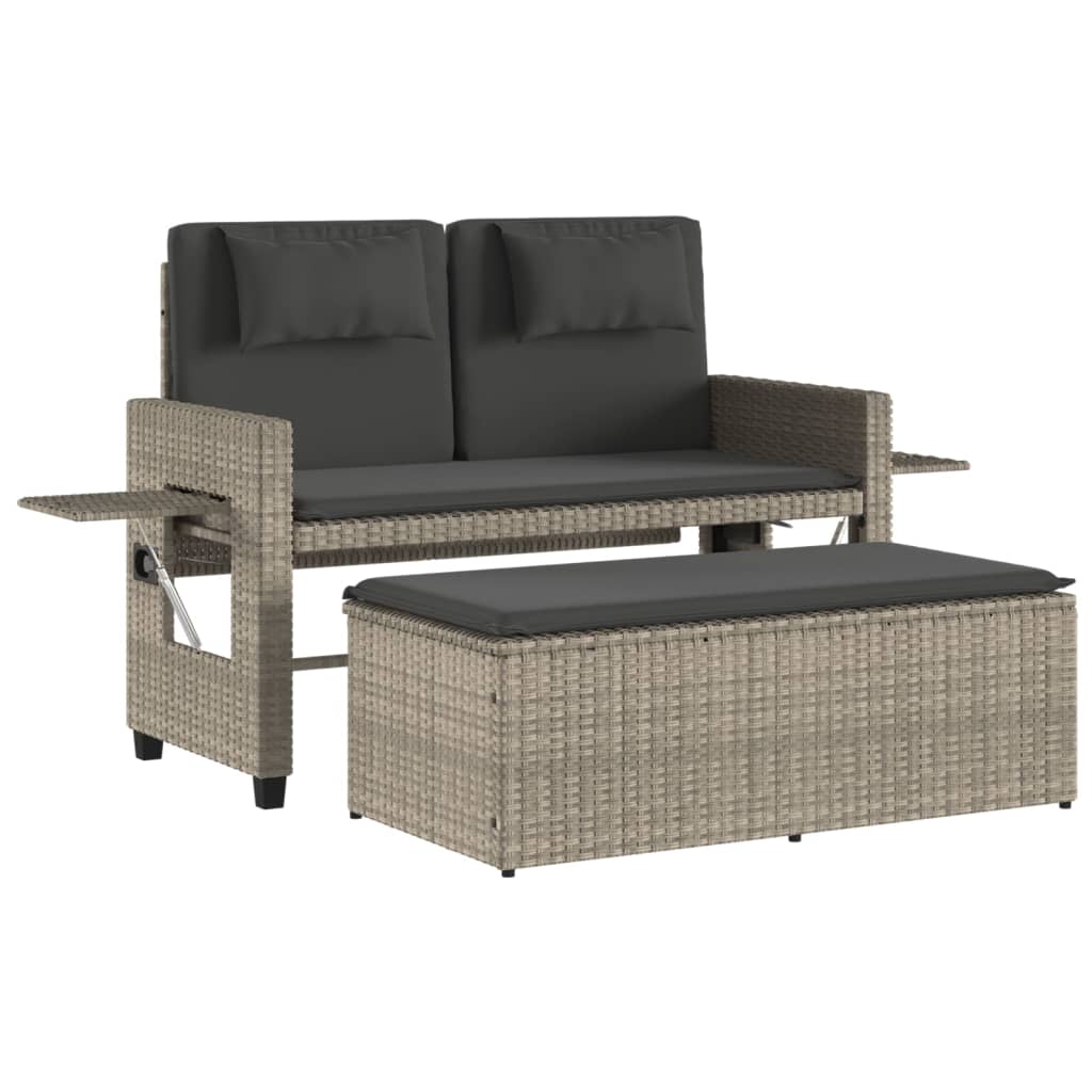 Gartenbank Verstellbar mit Kissen Schwarz Poly Rattan