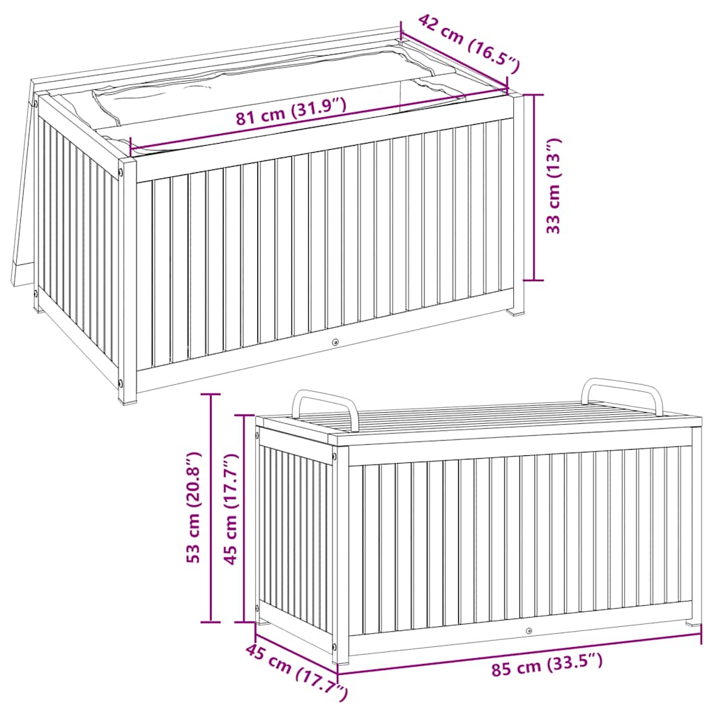 Gartenbox 45x45x45/53 cm Massivholz Akazie und Stahl
