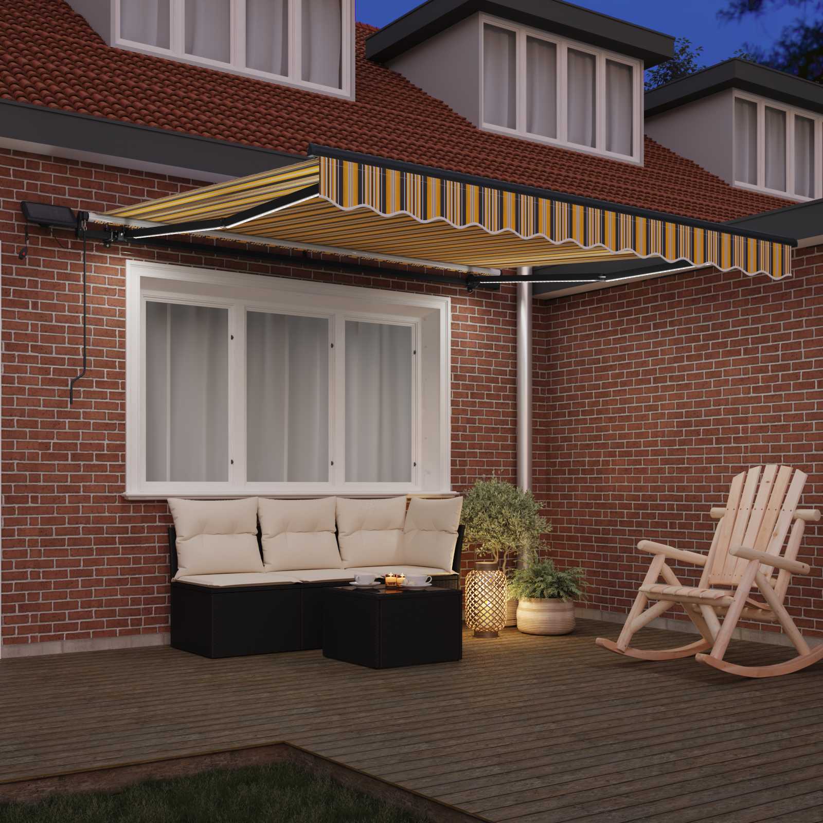 Markise Manuell Einziehbar mit LED 300x250 cm Blau und Weiß