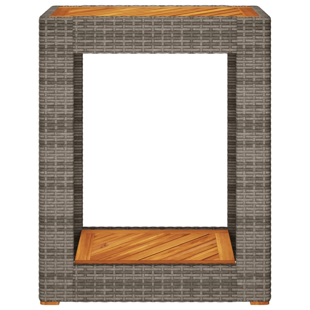 Garten-Beistelltisch mit Holzplatte Schwarz Poly Rattan