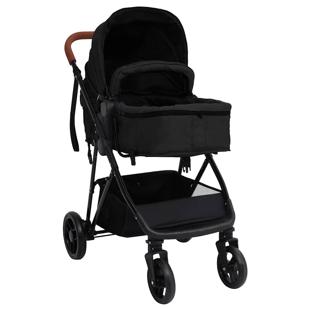 3-in-1 Kinderwagen Hellgrau und Schwarz Stahl