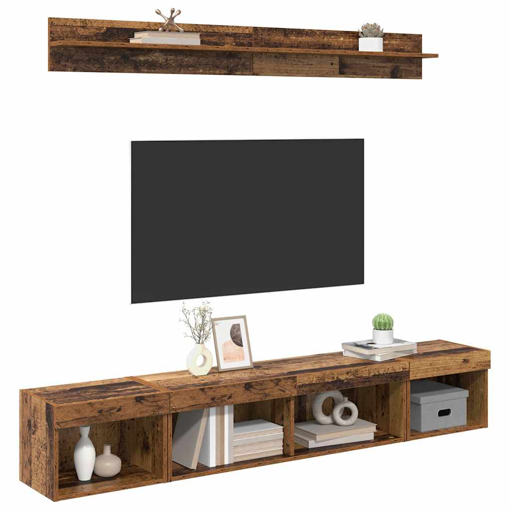 5-tlg. Wohnwand mit LED-Beleuchtung Weiß Holzwerkstoff