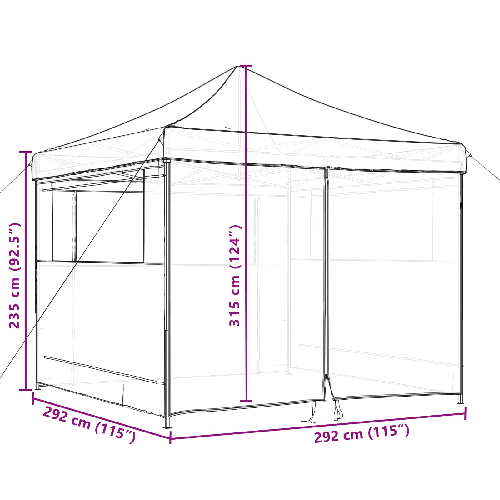 Partyzelt Faltbar Pop-Up Schwarz 292x292x315 cm