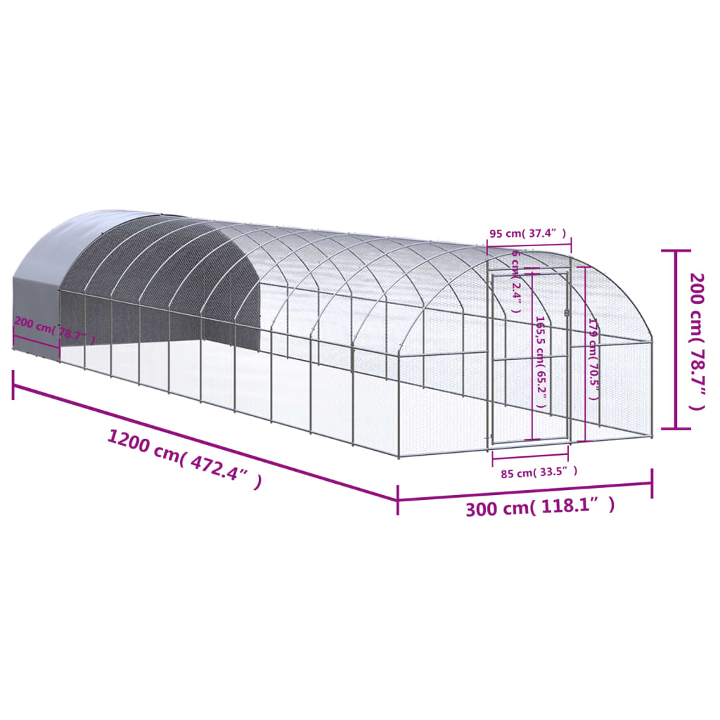 Outdoor-Hühnerstall 3x2x2 m Verzinkter Stahl