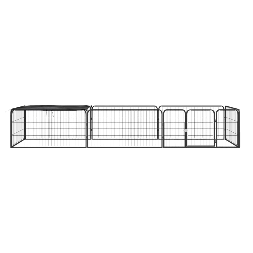 4-tlg. Hundelaufstall Schwarz 100x50cm Stahl Pulverbeschichtung