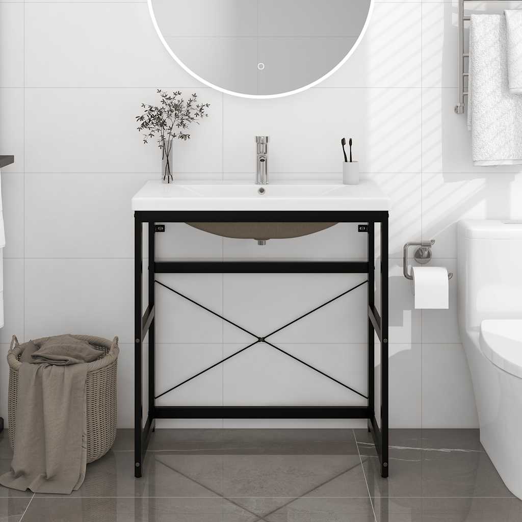 Badezimmer-Waschtischgestell mit Waschbecken Weiß Eisen
