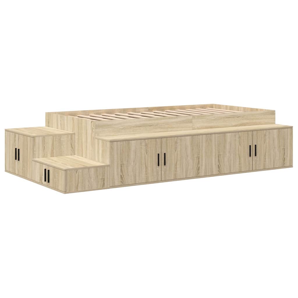 Aufbewahrungsbettgestell mit Speicher Weiß 80 cm Holzwerkstoff