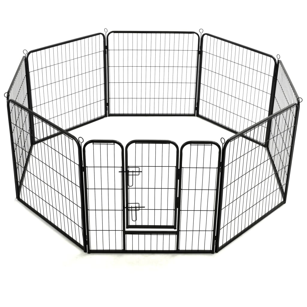 Hunde-Laufgitter 8 Paneele Stahl 60 x 80 cm Schwarz