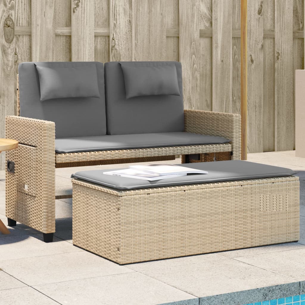 Gartenbank Verstellbar mit Kissen Schwarz Poly Rattan