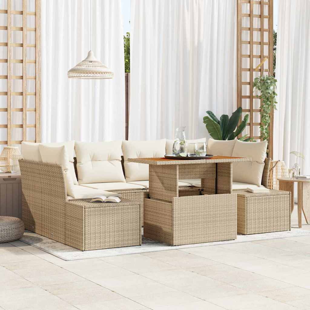 Garten Essgruppe mit Kissen 7 pcs Schwarz und Creme