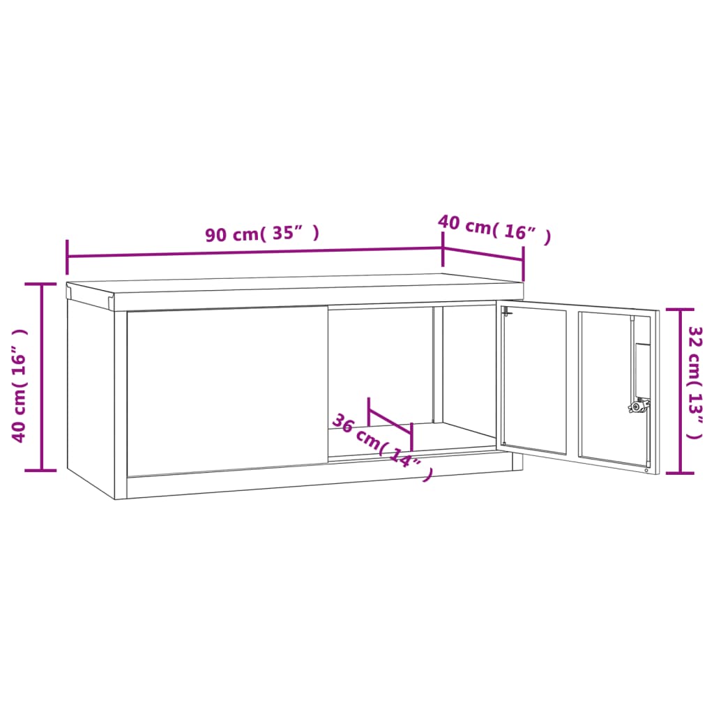 Aktenschrank mit 2 Türen Grau 90 cm Stahl