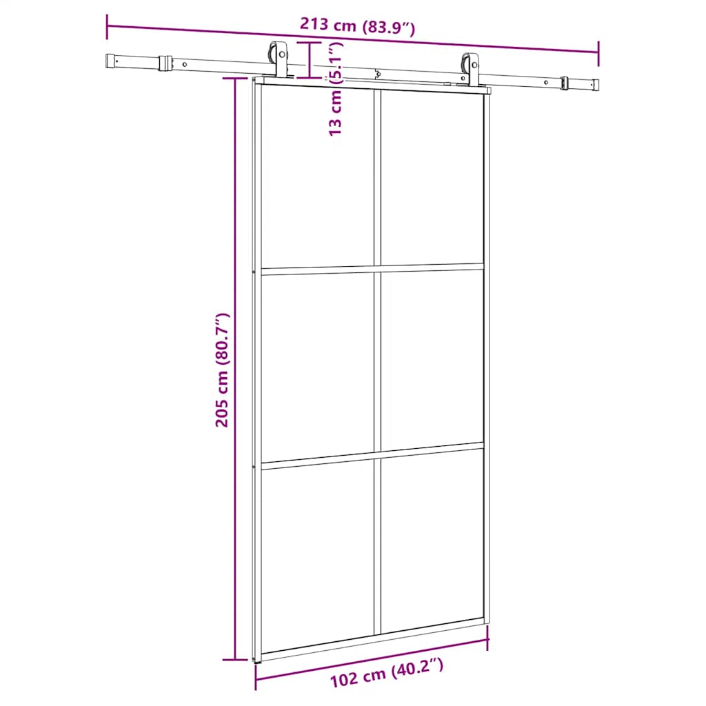 Schiebetür mit Beschlag Schwarz 76x205 cm ESG-Glas