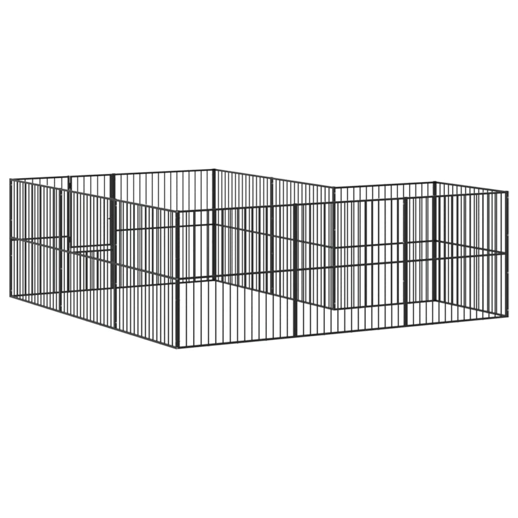 Hundelaufstall 4-tlg. Schwarz Verzinkter Stahl