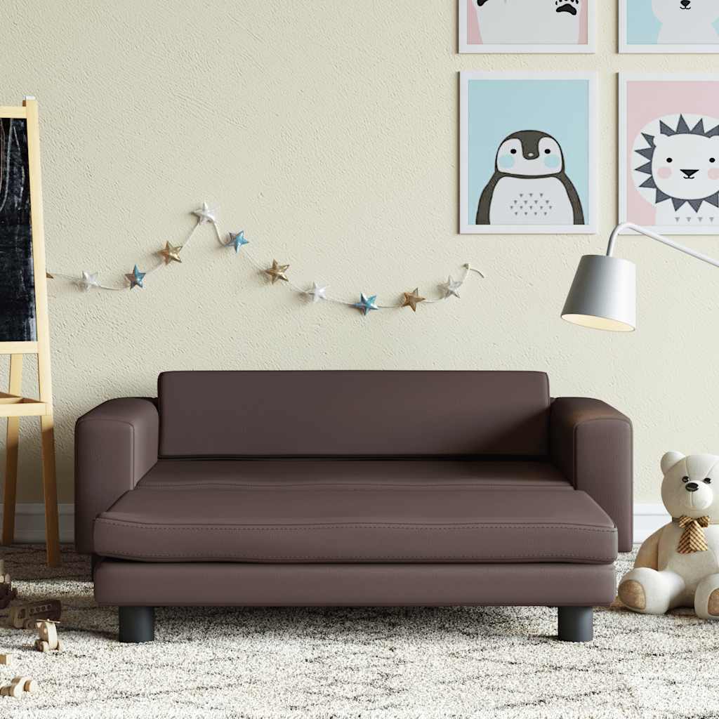 Kindersofa mit Hocker Creme 100x50x30 cm Kunstleder