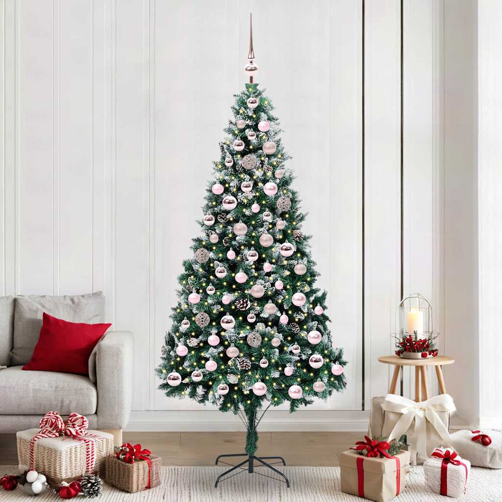 Künstlicher Weihnachtsbaum mit LEDs Kugeln Zapfen 150 cm