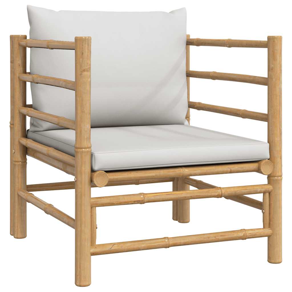 3-tlg. Garten-Lounge-Set mit Hellgrauen Kissen Bambus