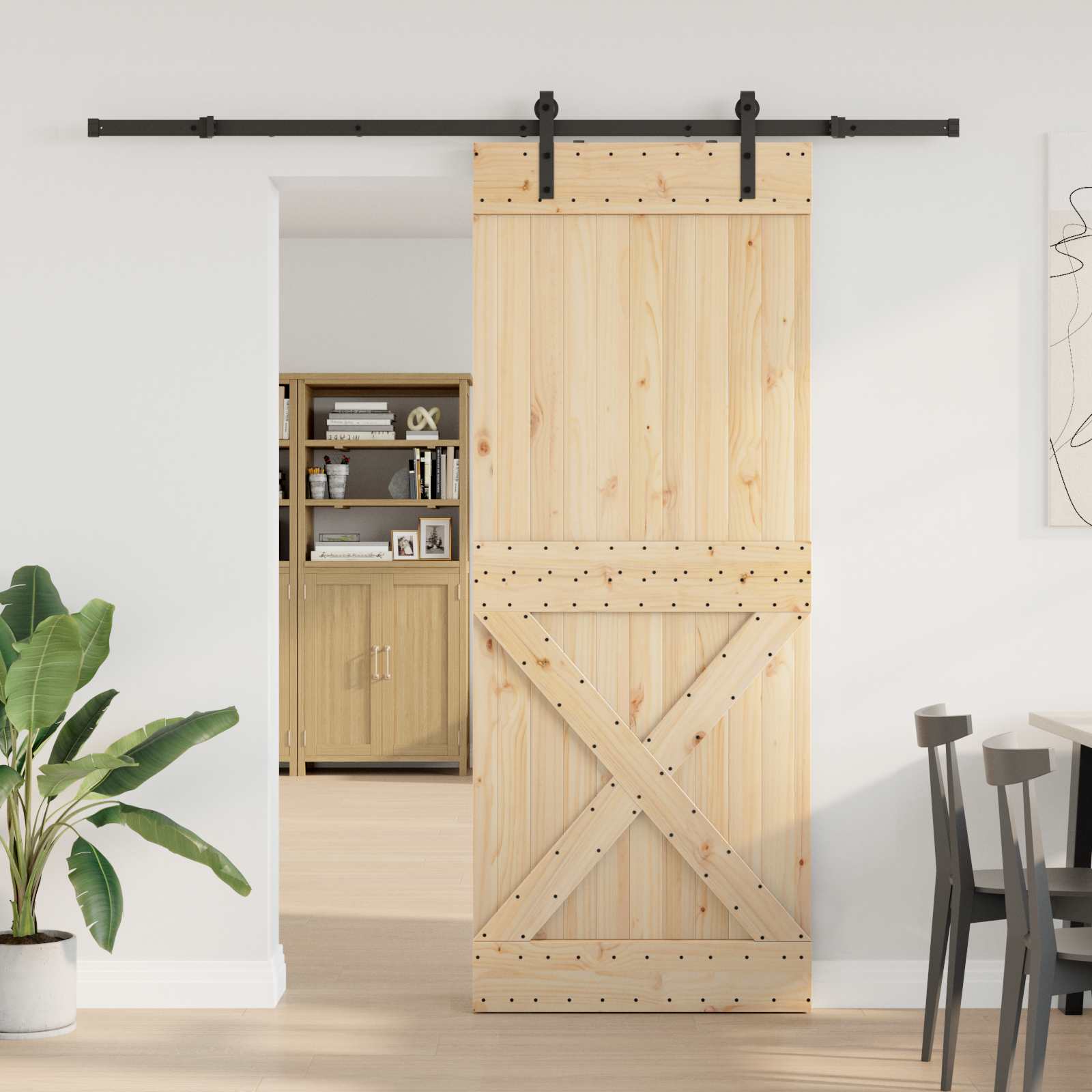 Schiebetür NARVIK Natürlich und Schwarz 70 x 210 cm (152,5 cm)