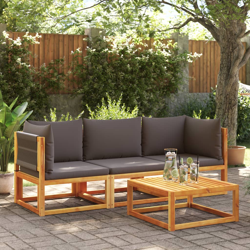 6-tlg. Gartensofa-Set mit Kissen Holz Akazie & Seil