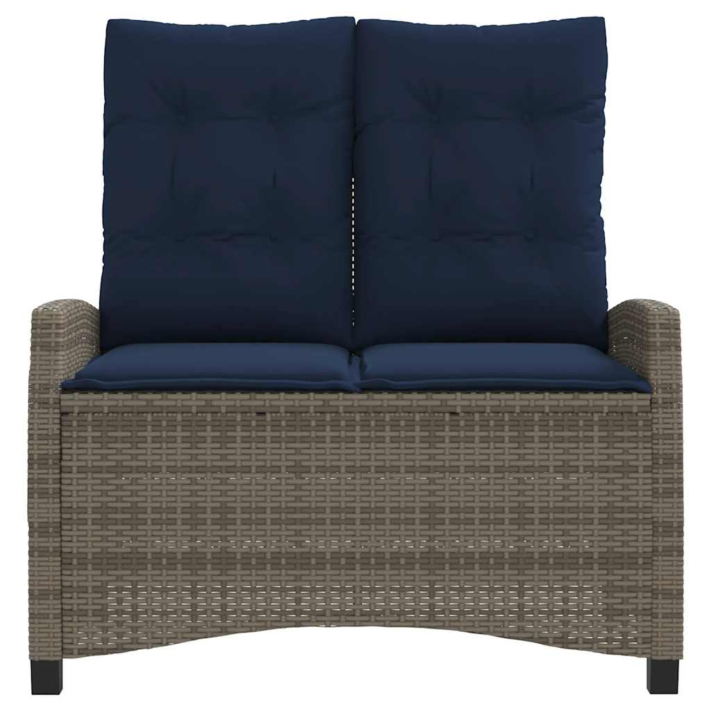 Gartenbank Verstellbar mit Kissen Braun Poly Rattan