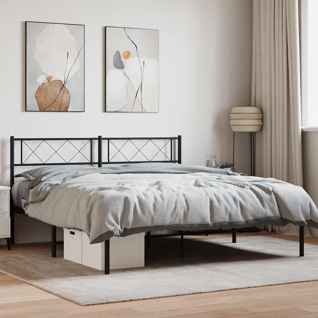 Bettgestell mit Kopfteil Metall Schwarz 100x190 cm