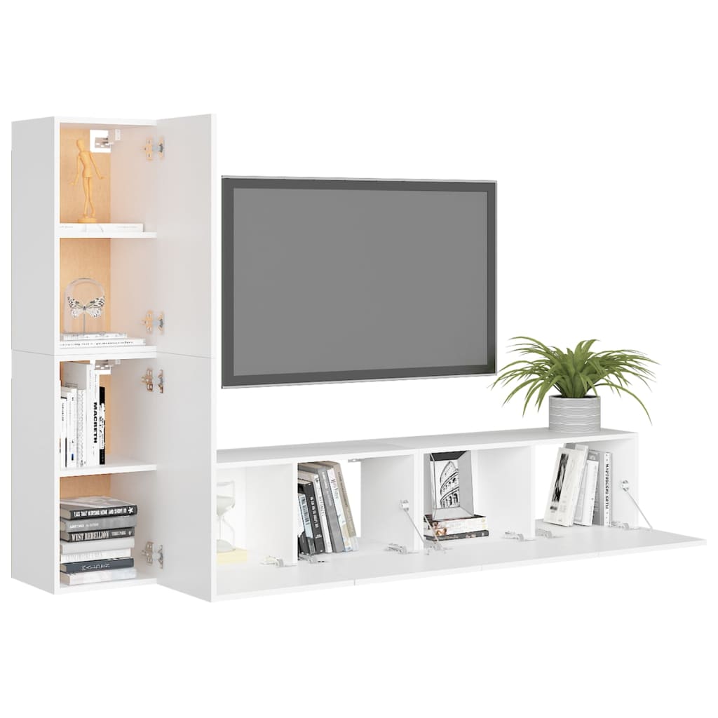 3-tlg. TV-Schrank-Set Weiß Holzwerkstoff