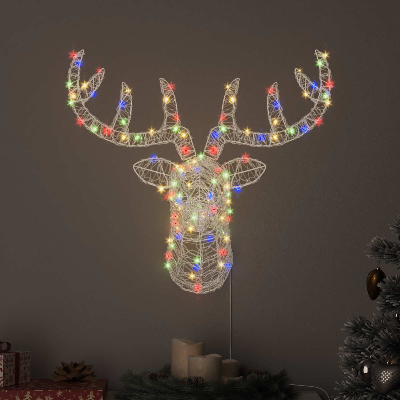 Rentierkopf mit 140 LEDs Blau 68 x 36,5 x 62,5 cm Acryl