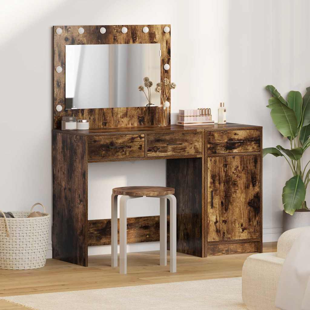 Schminktisch mit Spiegelbeleuchtung 2 pcs Weiß Holzwerkstoff