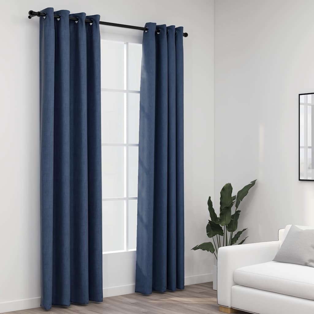 Verdunkelungsvorhänge Ösen Leinenoptik 2 Stk. Schwarz 140x175cm