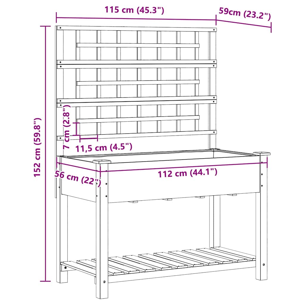 Garten-Pflanzgefäß Beige 71 x 38 x 152 cm Massivholz aus Fichte