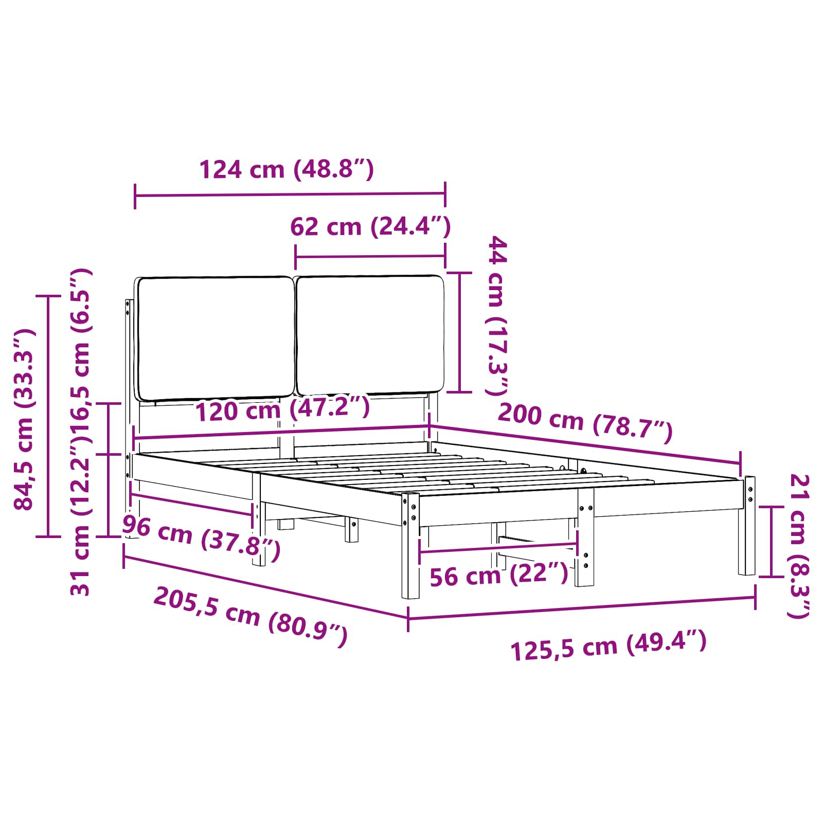 Bettgestell mit gepolstertem Kopfteil Hellgrau 200 x 200 cm