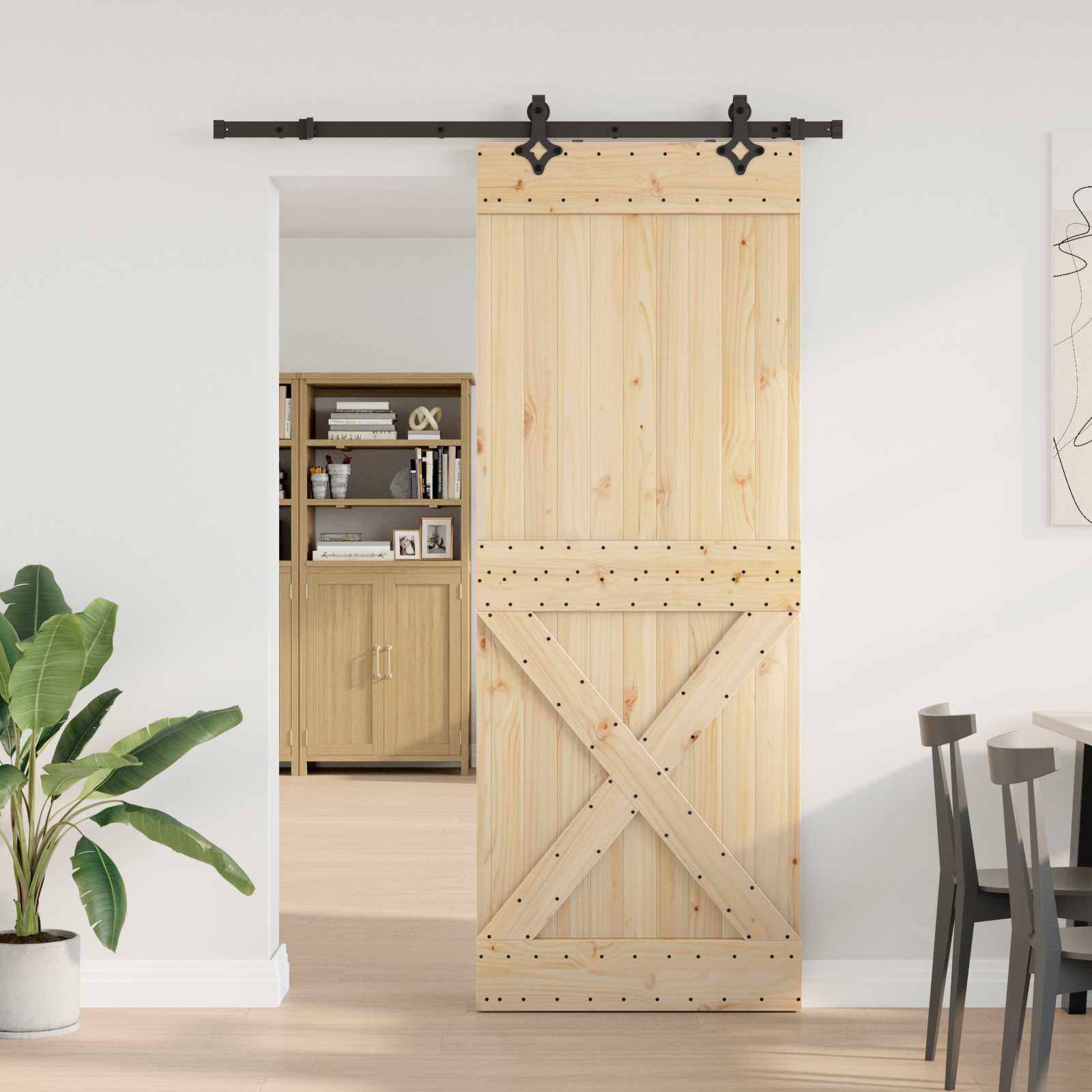 Schiebetür NARVIK Natürlich und Schwarz 70 x 210 cm (152,5 cm)