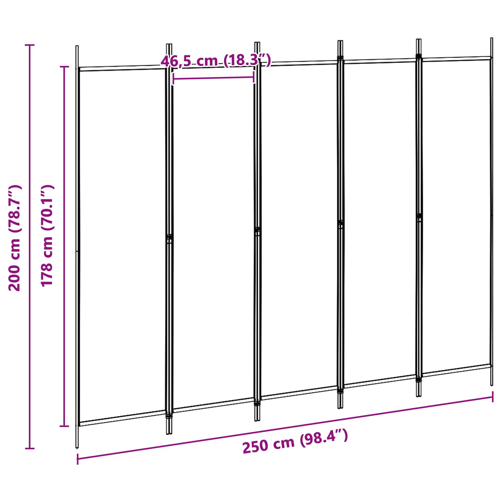 3-tlg. Paravent Schwarz 150x200 cm Stoff