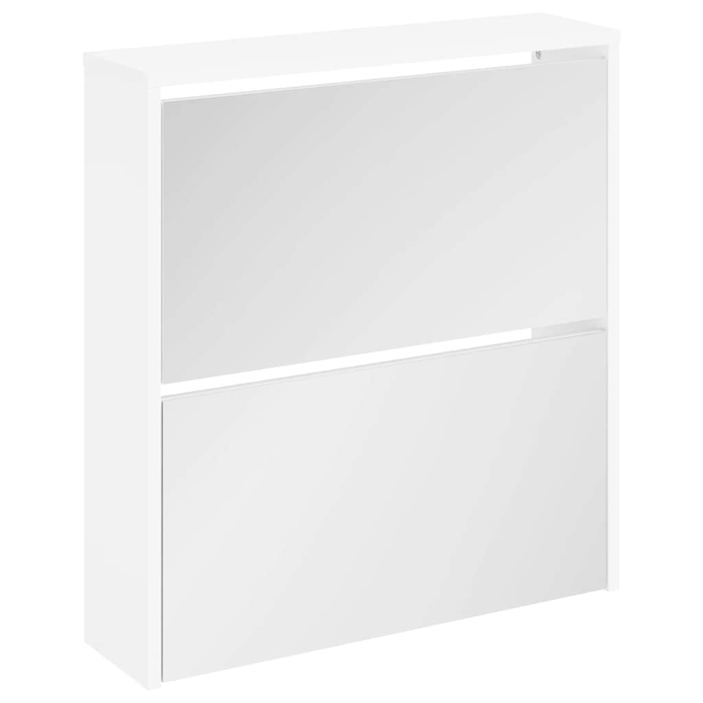 Schuhschrank mit 2 Fächern Spiegel Eiche-Optik 63x17x67 cm