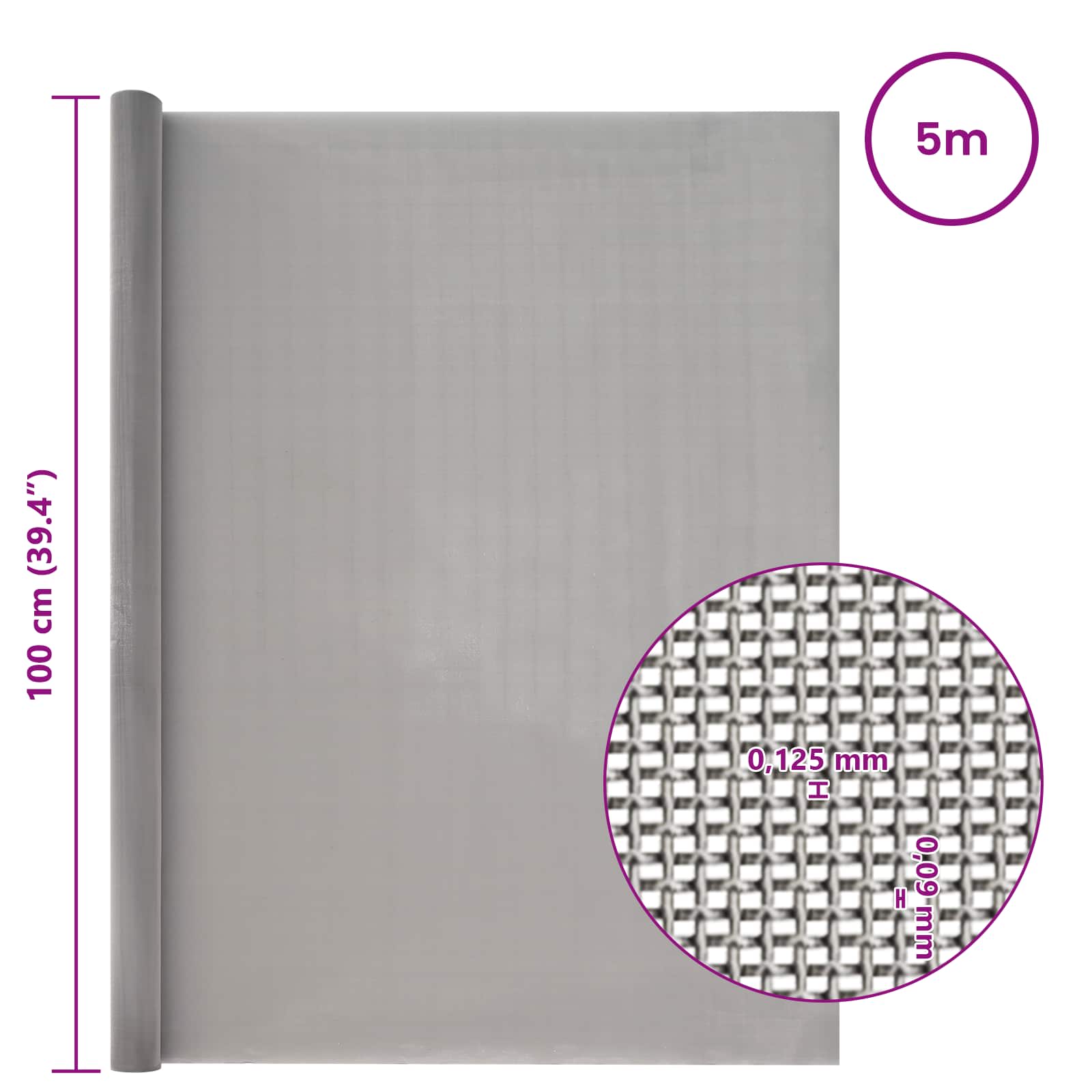 Mesh Bildschirm 20 x 500 cm 20 Mesh Edelstahl 201 Silber