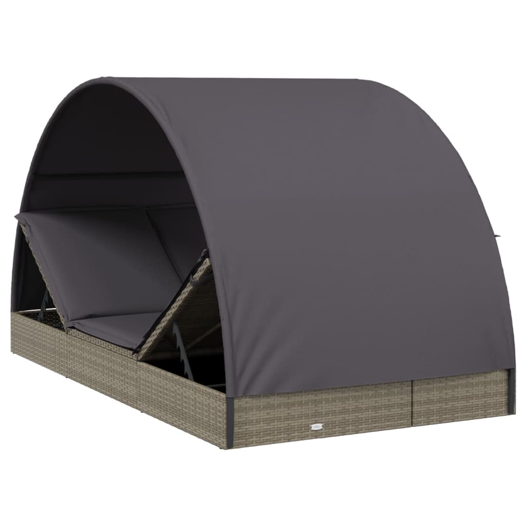 2-Personen-Sonnenliege mit Dach Braun 211x112x140 Poly Rattan