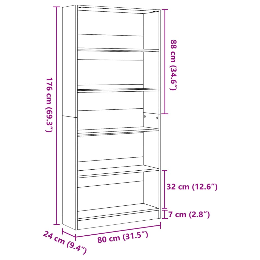 Bücherregal Weiß 40x24x75 cm Holzwerkstoff