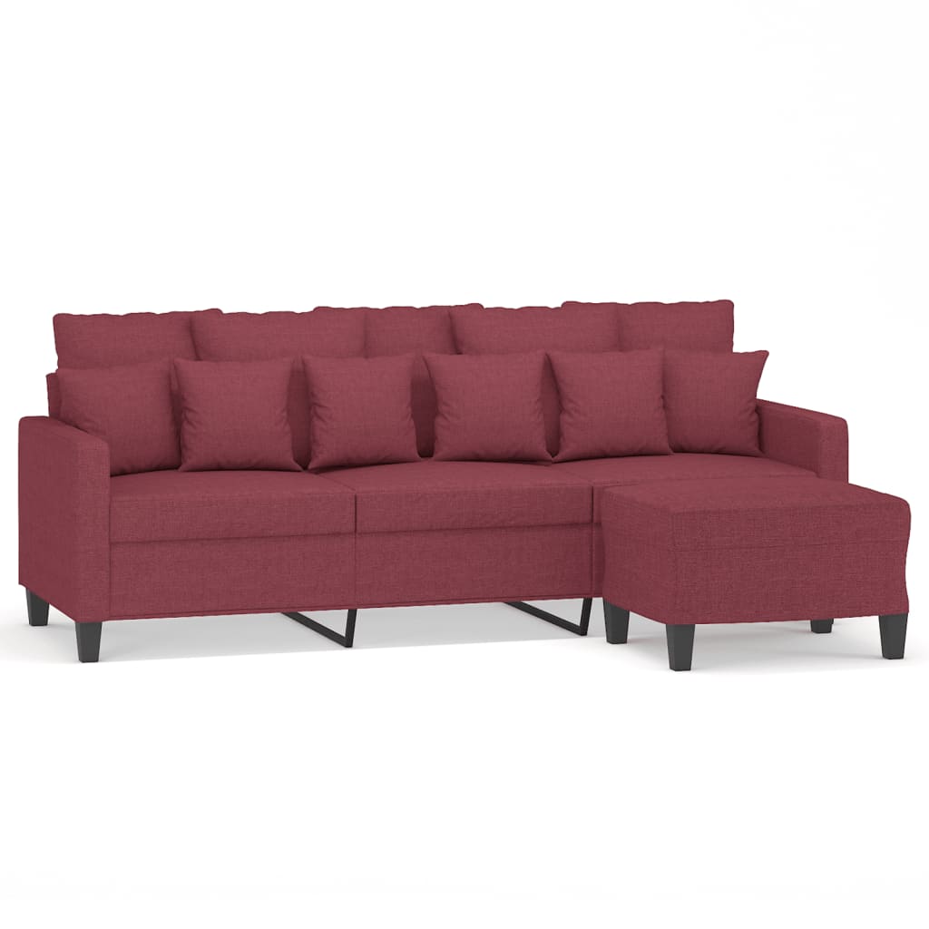 3-Sitzer-Sofa mit Hocker Creme 180 cm Stoff