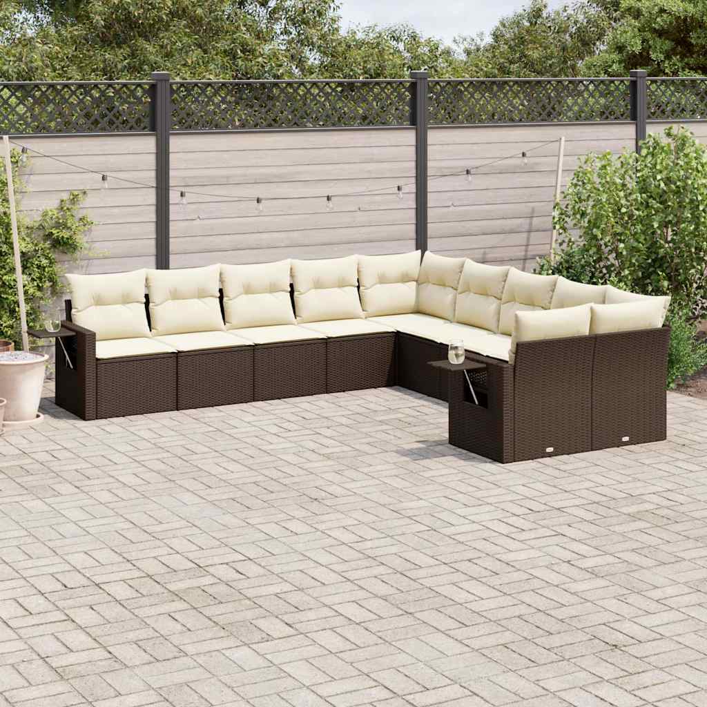 10-tlg. Garten-Sofagarnitur mit Kissen Schwarz Poly Rattan