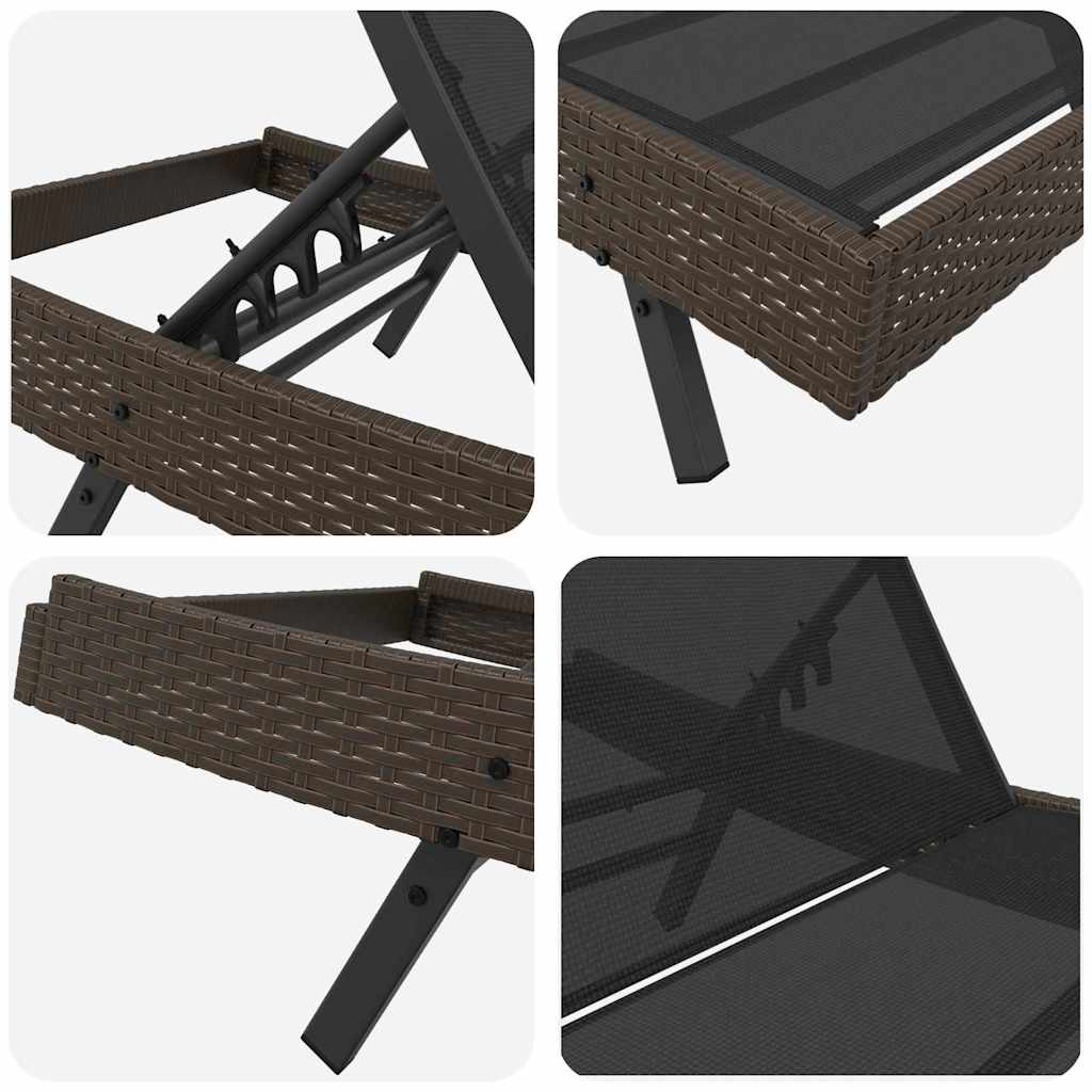 Sonnenliege 2 pcs Schwarz und Braun Poly-Rattan