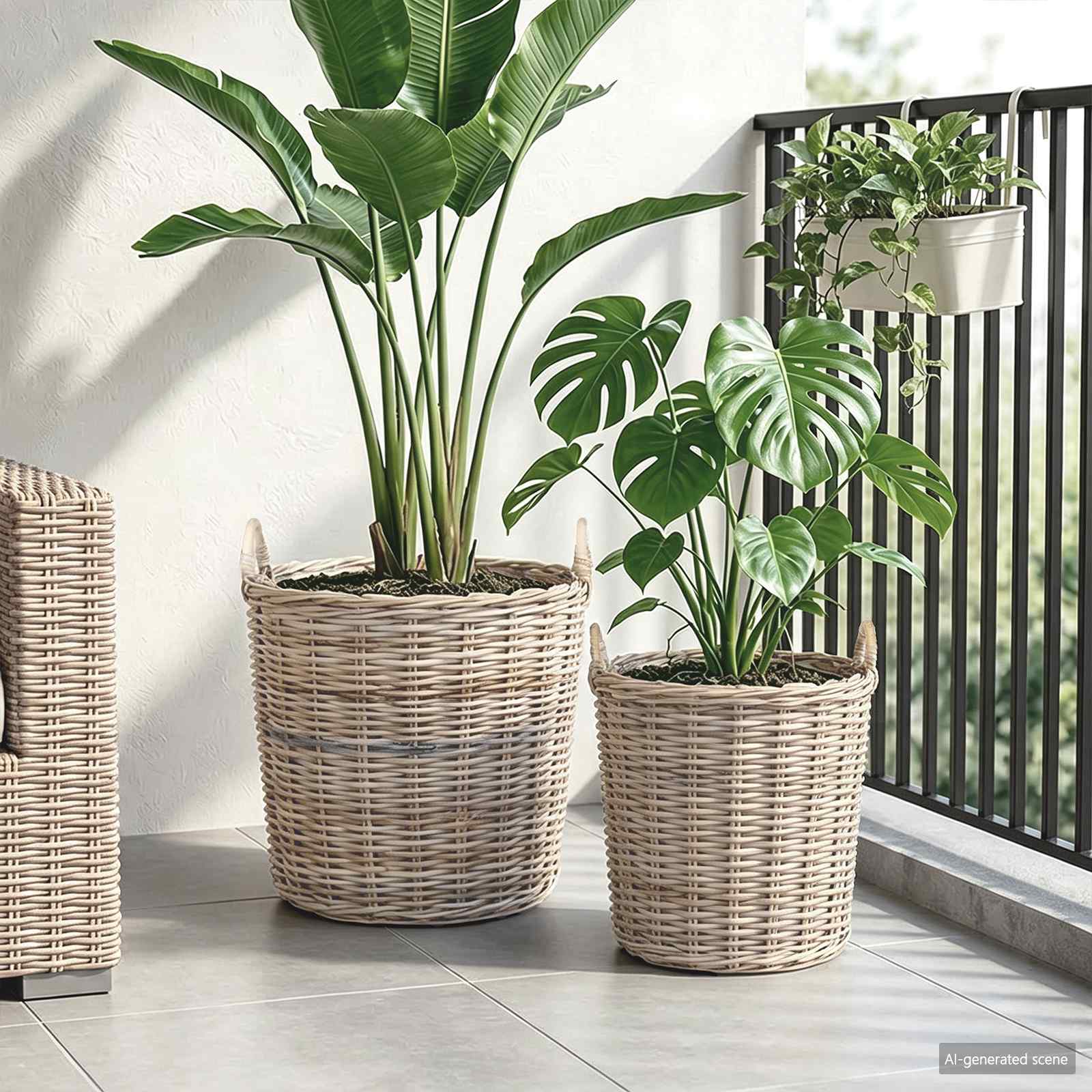 Blumentopf Körbchen 2 Stk. Natürliches Grau Kubu Rattan
