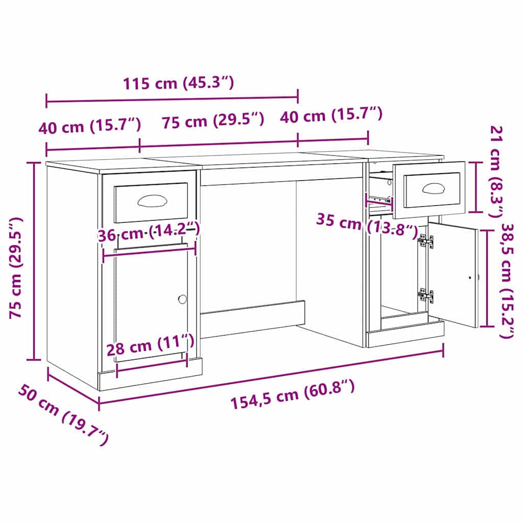 Schreibtisch mit Stauraum Sonoma-Eiche Holzwerkstoff