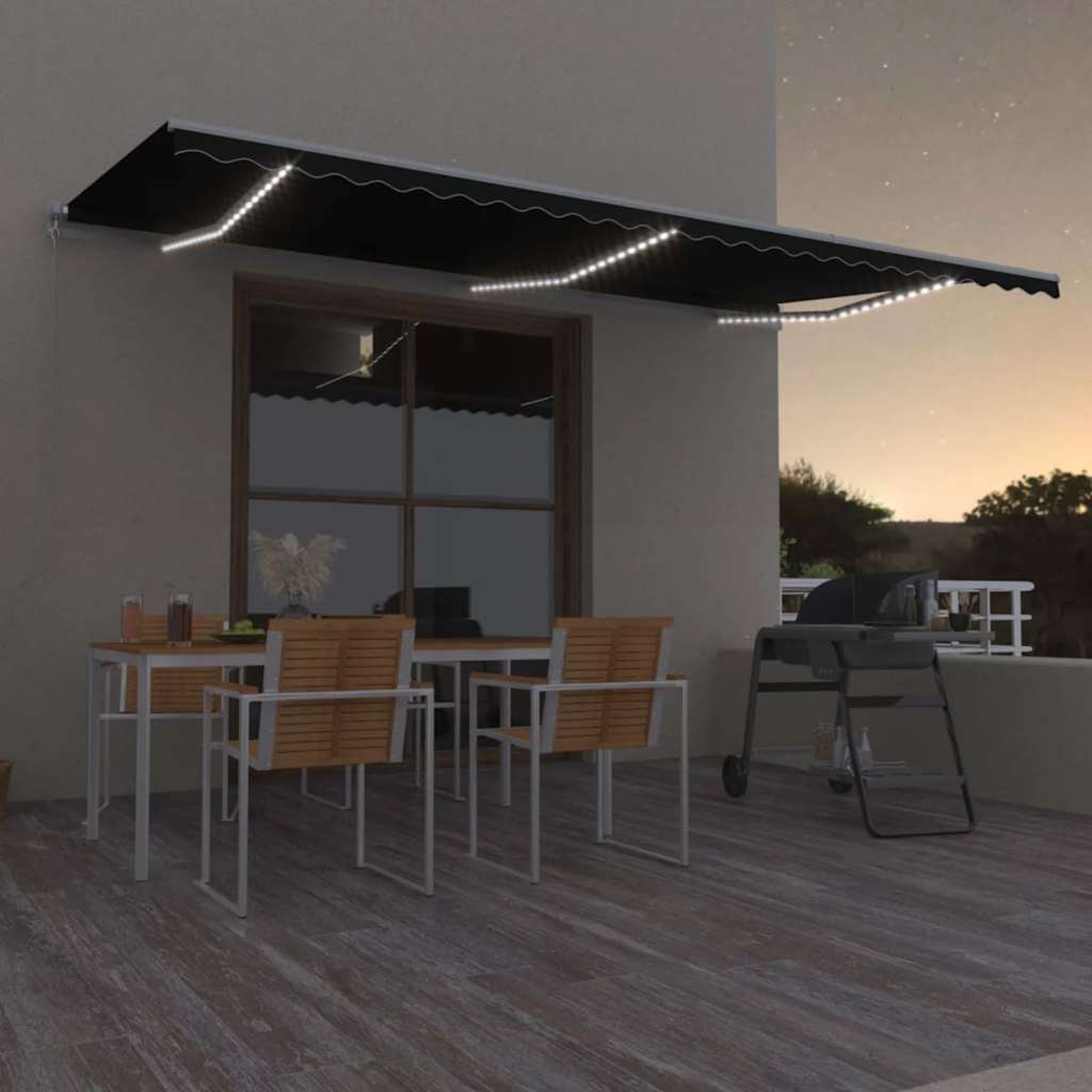 Markise Manuell Einziehbar mit LED 300x250 cm Blau und Weiß