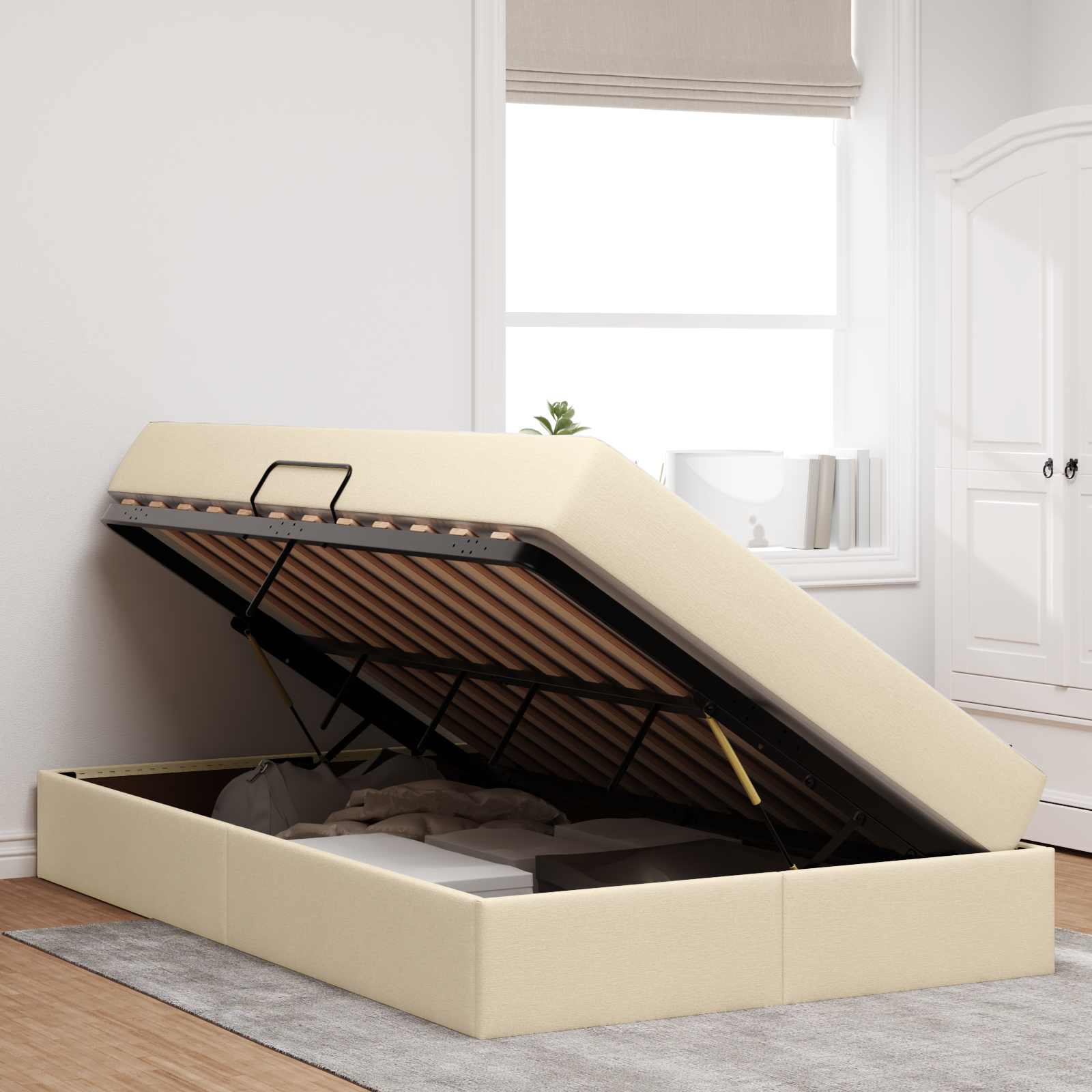 Aufbewahrungsbett mit Matratze Hellgrau 90 x 190 cm Polyester