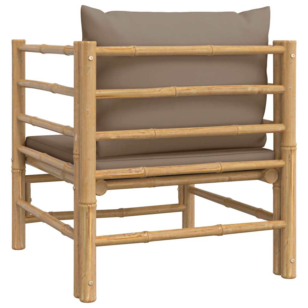 3-tlg. Garten-Lounge-Set mit Hellgrauen Kissen Bambus
